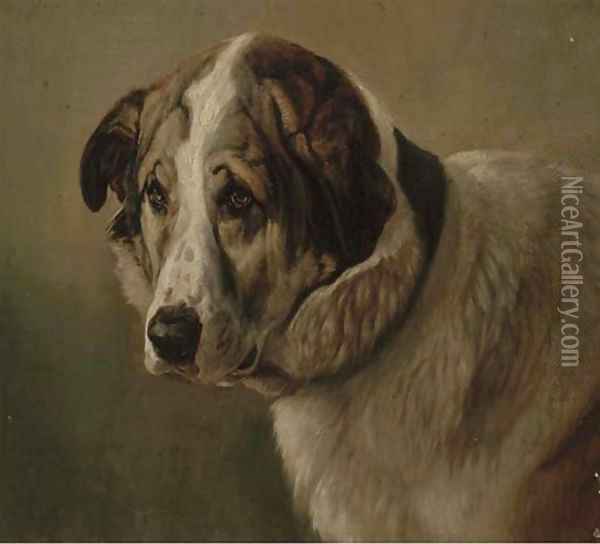 A St. Bernard Oil Painting - Friedrich Wilhelm Keyl