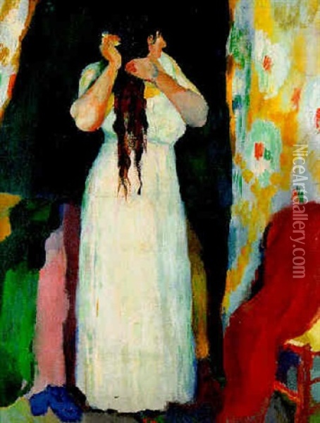Femme A Sa Toilette Oil Painting - Henri Ottmann