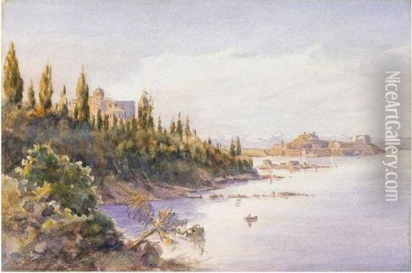 View Of Achilleion, Corfu Oil Painting - Angelos Giallina