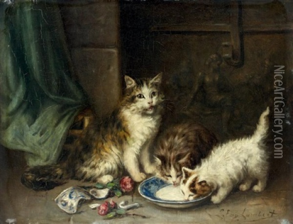 Chatte Et Ses Chatons Oil Painting - Louis Eugene Lambert