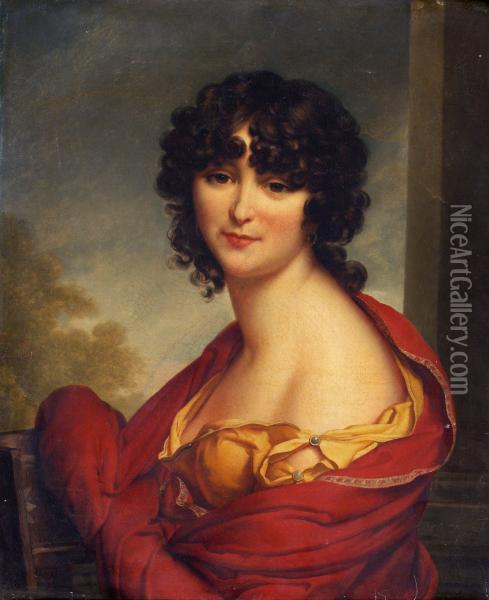 Young Lady In A Red Scarf Oil Painting - Baron Francois Gerard
