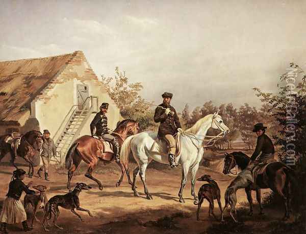 Going off to Hunting 1856 Oil Painting - Karoly Sterio