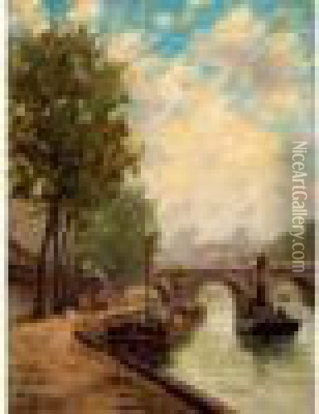 Vue Des Quais De Seine A Paris Oil Painting - Henri Malfroy