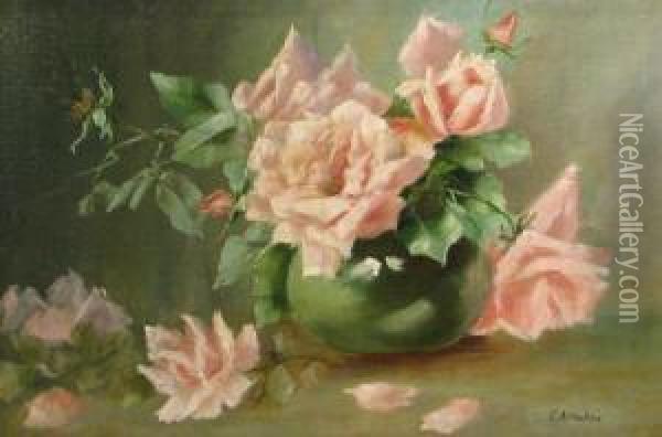 Pink Roses Oil Painting - Constantin Artachino