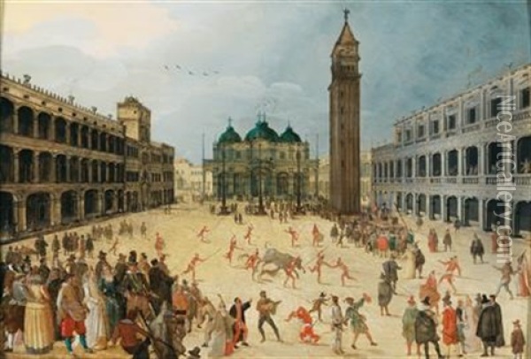 A Carnival Scene In Piazza San Marco Oil Painting - Sebastian Vrancx
