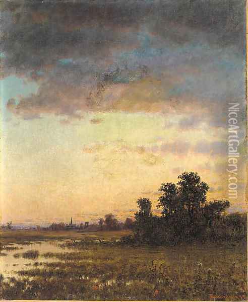 Landscape--Sunset Oil Painting - John Joseph Enneking