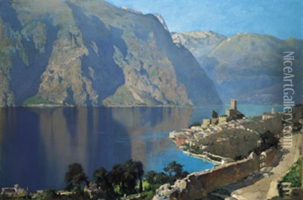 Blick Auf Malcesine Am Gardasee Oil Painting - Erich Kips