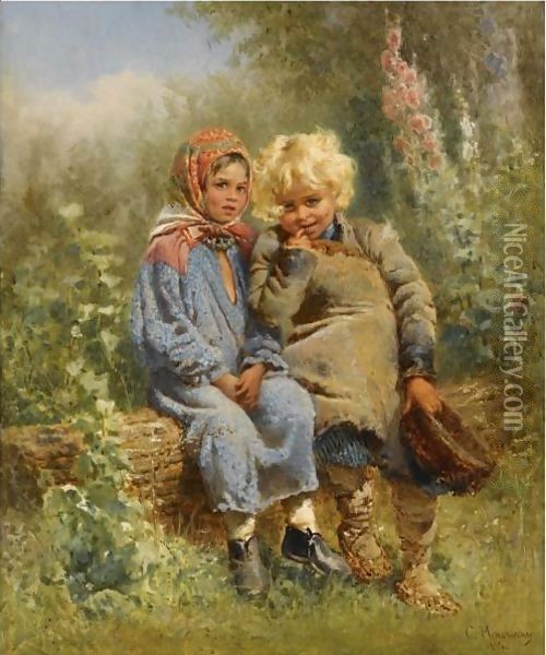 Peasant Children At Rest Oil Painting - Konstantin Egorovich Egorovich Makovsky
