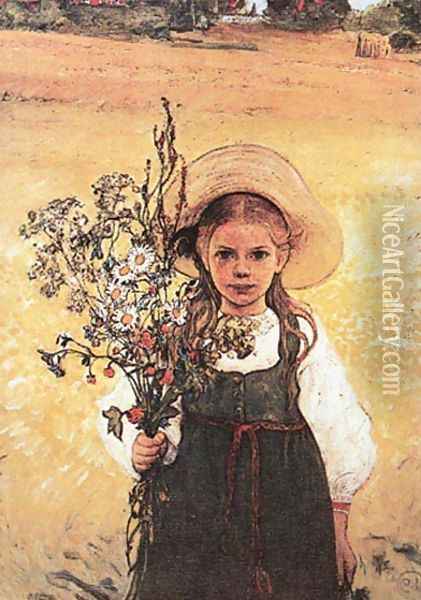 Flowers In The Meadow Oil Painting - Carl Larsson