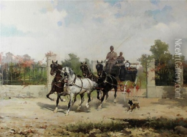 Coach In The Park Oil Painting - Alfredo Tominz