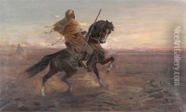 Arabischer Krieger Hoch Zu Ross Oil Painting - Otto Pilny