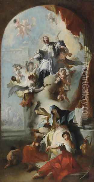 The Glorification of Saint John Nepomuk a modello for an altarpiece Oil Painting - Franz Anton Maulbertsch