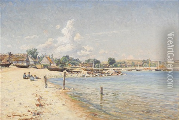 Strandlandskap Med Barn Oil Painting - Carl (August) Johansson