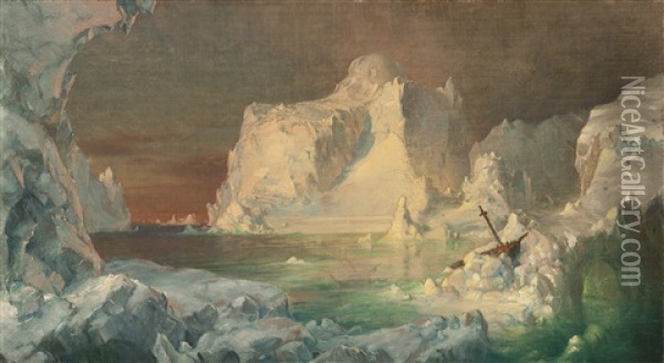 Final Study For The Icebergs Oil Painting - Frederic Edwin Church