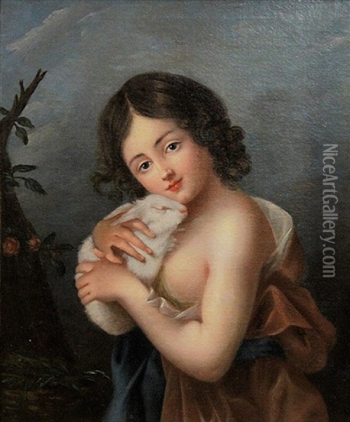 Portrait Of A Young Girl With A Rabbit Oil Painting - Margaret Sarah Carpenter