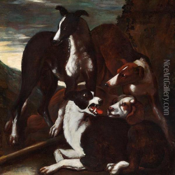 Mountainous Landscape With Fierce Hunting Dogs Oil Painting - Frans Snyders