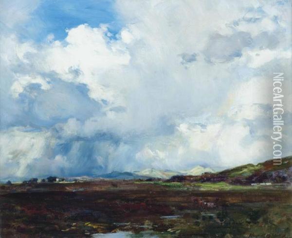 A Windswept Moor Oil Painting - James Campbell Mitchell