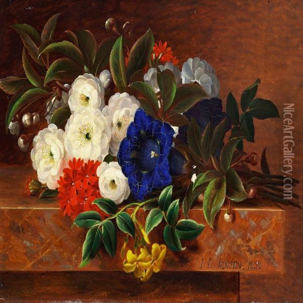 Flowers On A Sill Oil Painting - Johan Laurentz Jensen