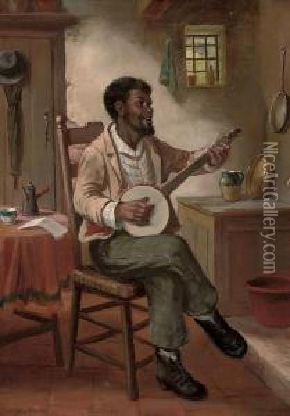 The Banjo Player Oil Painting - David W. Haddon