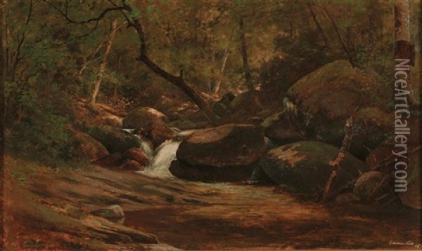Wood And Rock Lined Forest's Stream Oil Painting - Edward Hill