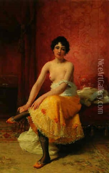 A Young Girl Undressing Oil Painting - Jules Frederic Ballavoine