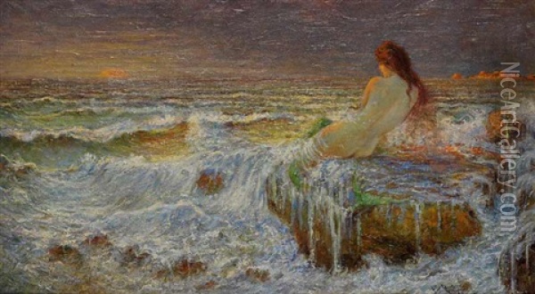 A Naiad In The Surf Oil Painting - Benes (Benesch) Knuepfer