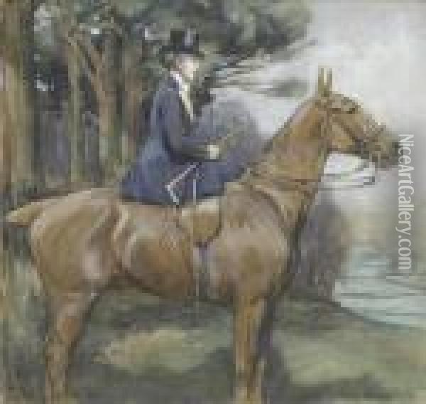 A Foxhuntingscene, An Elevated View Oil Painting - George Denholm Armour