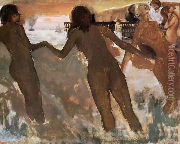 Peasant Girls Bathing in the Sea at Dusk Oil Painting - Edgar Degas
