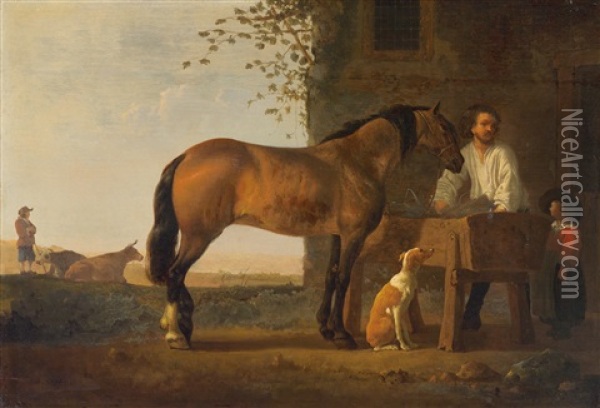 A Horse At A Cratch Oil Painting - Abraham Van Calraet
