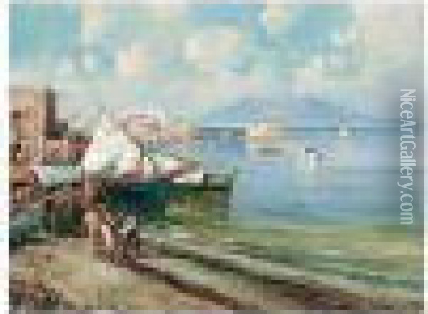Costa Italiana (italian Coastal Scene) Oil Painting - Girolamo Gianni