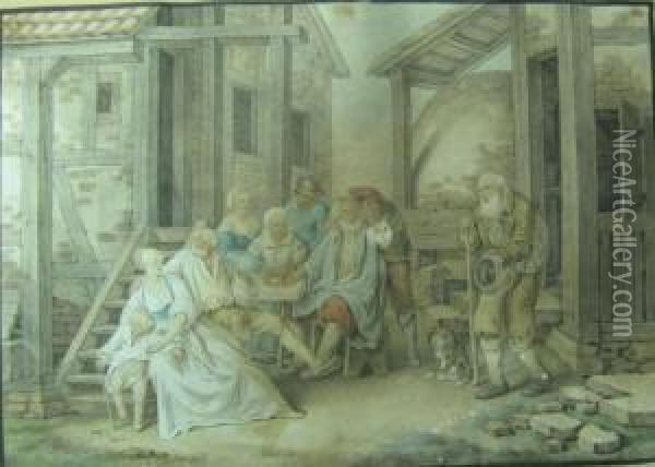Le Mendiant Et Les Villageois Attables Oil Painting - Johann Jakob Hoch