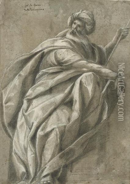 A Seated Prophet, Carrying A Staff And Book Oil Painting - Giovanni Battista della Rovere