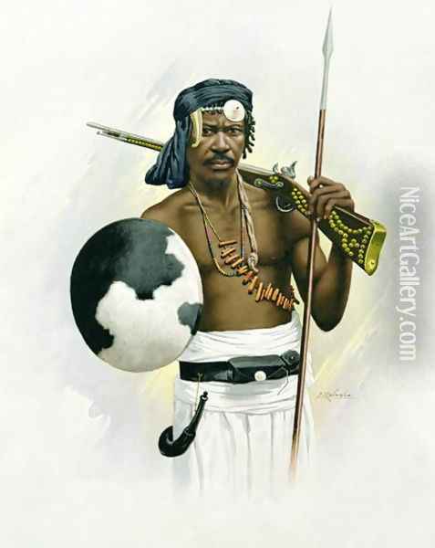 Sakalava Warrior Oil Painting - F. Ralambo