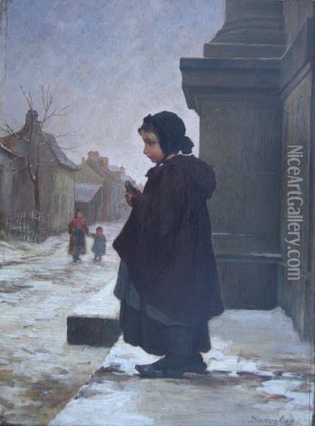 After Church: Silent Thoughts Oil Painting - Andre Henri Dargelas