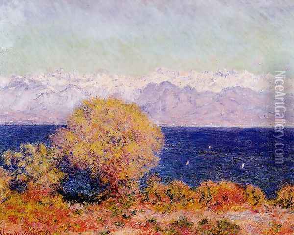 View Of Cap D Antibes Aka View Of The Bay And Maritime Alps At Antibes Oil Painting - Claude Oscar Monet