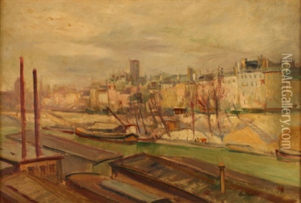 Les Quais De La Seine Oil Painting - Pierre De Belay