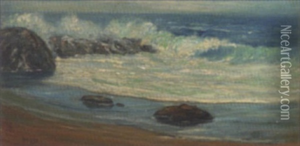 Sparkling Waves Breaking On Rocks Oil Painting - Anna Althea Hills