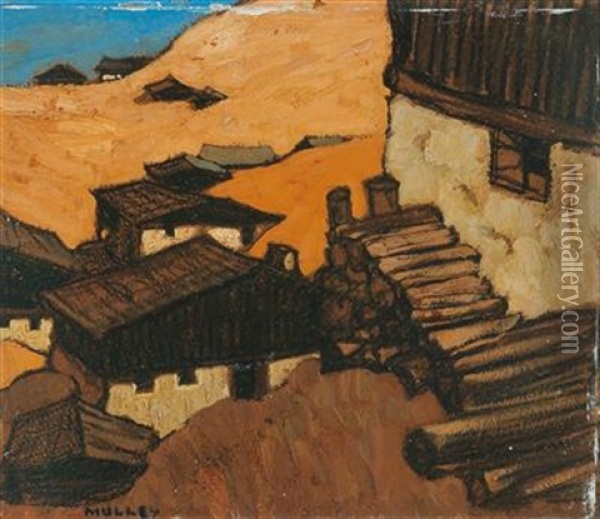 Mountain Village Oil Painting - Oskar Mulley