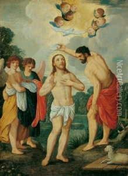 Die Taufe Christi Im Jordan. Oil Painting - Johann Konig