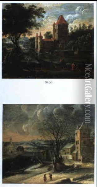 Summer Landscape With A Castle On A River Oil Painting - Daniel van Heil
