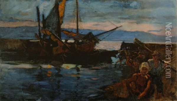 Der Hafen Von Lovrana Oil Painting - Albin Egger-Lienz