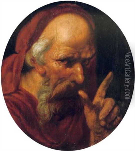 A Tronie Of A Bearded Old Man (saint Jerome?) Oil Painting - Hendrik Goltzius