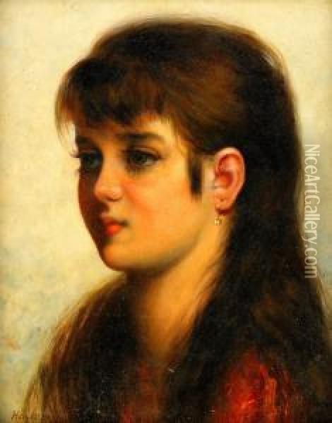 Portrait Of Young Girl Oil Painting - Alexei Alexeivich Harlamoff