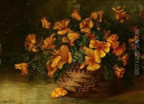 California Poppies In An Indian Basket Oil Painting - Ellen Frances Farr