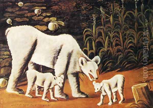 Mother Bear with Her Cubs 1917 Oil Painting - Niko Pirosmanashvili