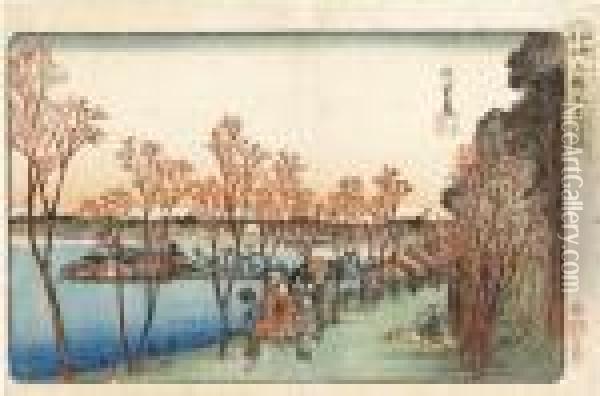 Ueno Shinobazu No Ike [the Shinobazu Pond At Ueno], From The Series Toto Meisho Oil Painting - Utagawa or Ando Hiroshige