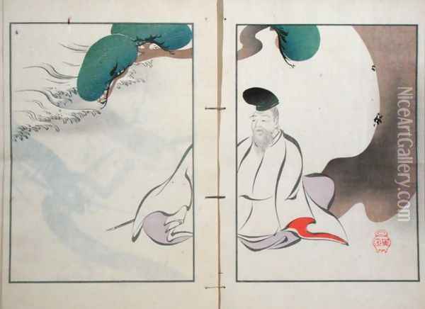 An Old Man Meditating from a collection of the artists work Oil Painting - Kurokawa Yasusada Kigyoku