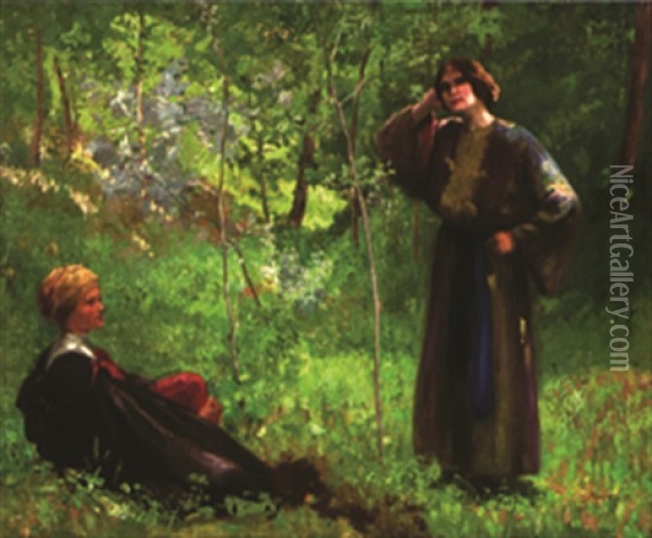 Ungarisches Paar Auf Einer Waldlichtung Oil Painting - Ferencz (Franz) Paczka