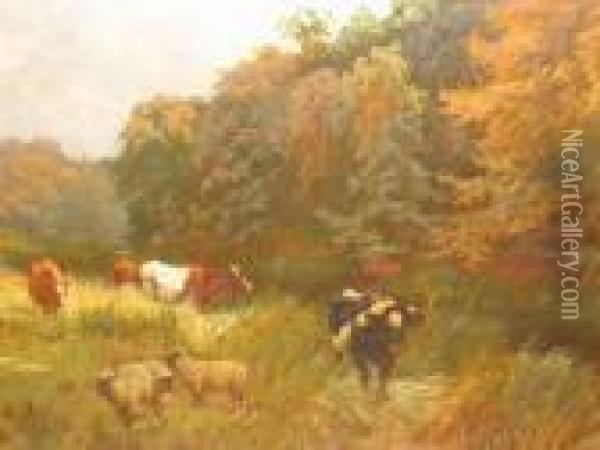 Cattle And Sheep Oil Painting - Charles Collins