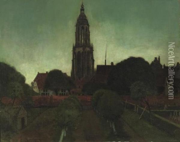 Oude Stadswal En Toren Van Rhenen Bij Avond: A View Of Rhenen Oil Painting - Eduard Karsen